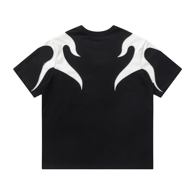 Flame Embroidery Color Block Tee