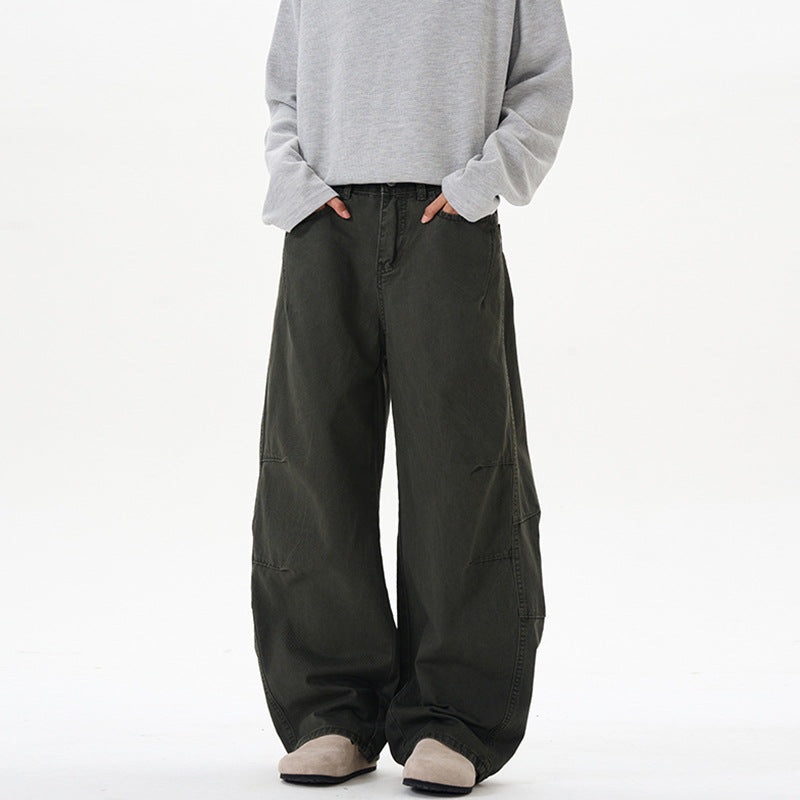 Men's American-style Retro Silhouette Cutaway Wide-Leg Pants