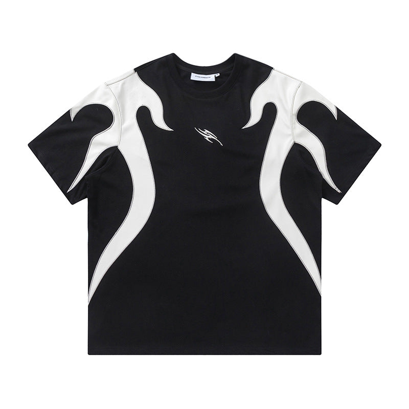 Flame Embroidery Color Block Tee