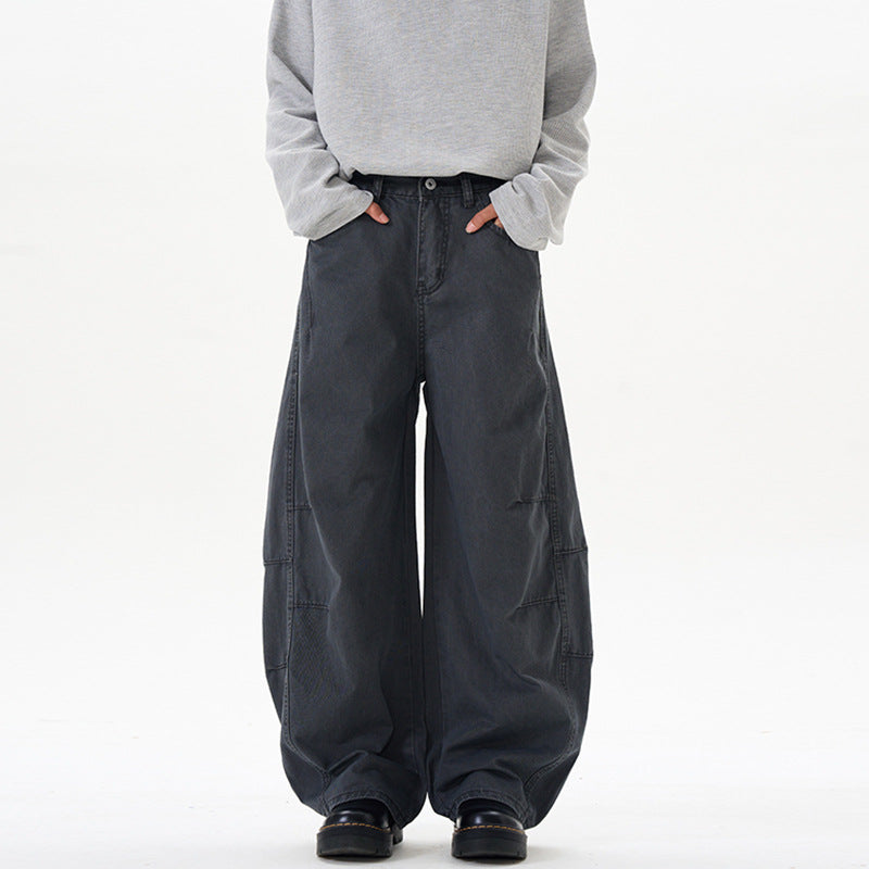Men's American-style Retro Silhouette Cutaway Wide-Leg Pants