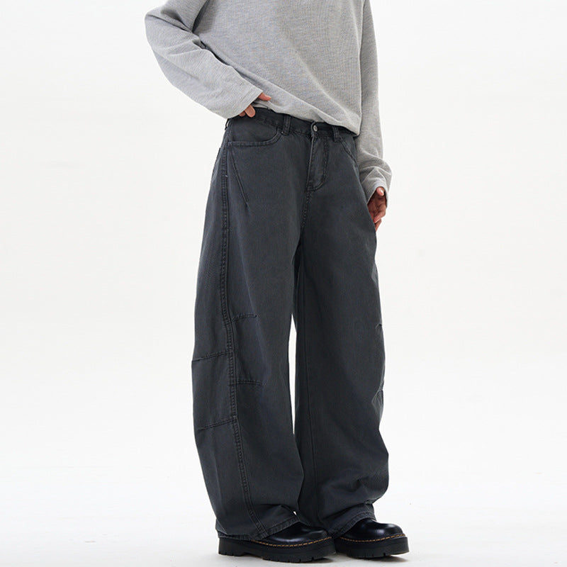 Men's American-style Retro Silhouette Cutaway Wide-Leg Pants